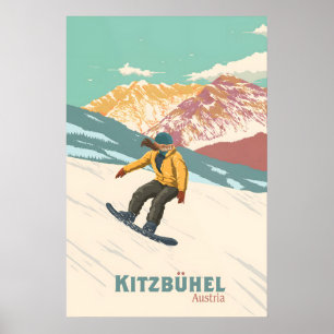 Kitzbühel Autriche Affiche de voyage pour le snowb