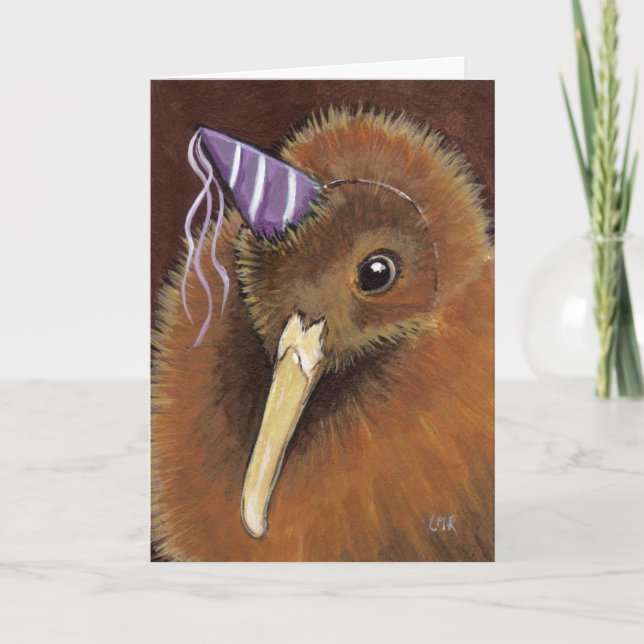 Kiwi avec un Chapeau de Fête - Carte de Bird Art P (Devant)