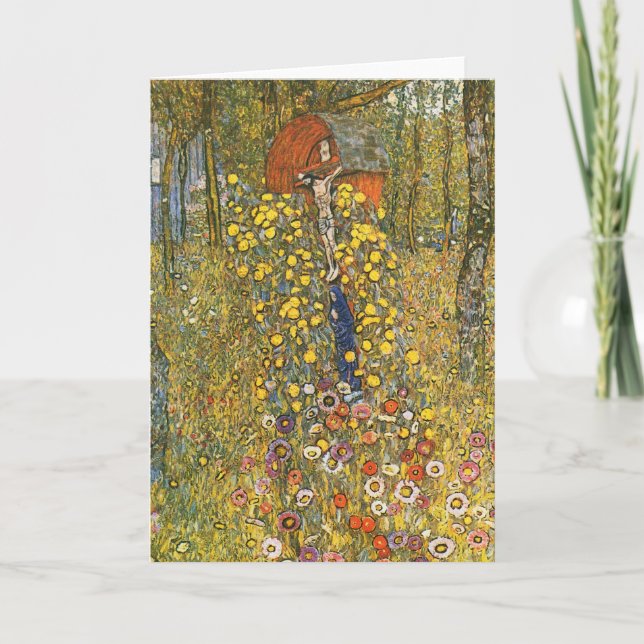 Klimt Farm Garden avec carte de voeux Crucifix (Devant)