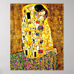 Klimt - Poster d'art fin The Kiss (pleine longueur