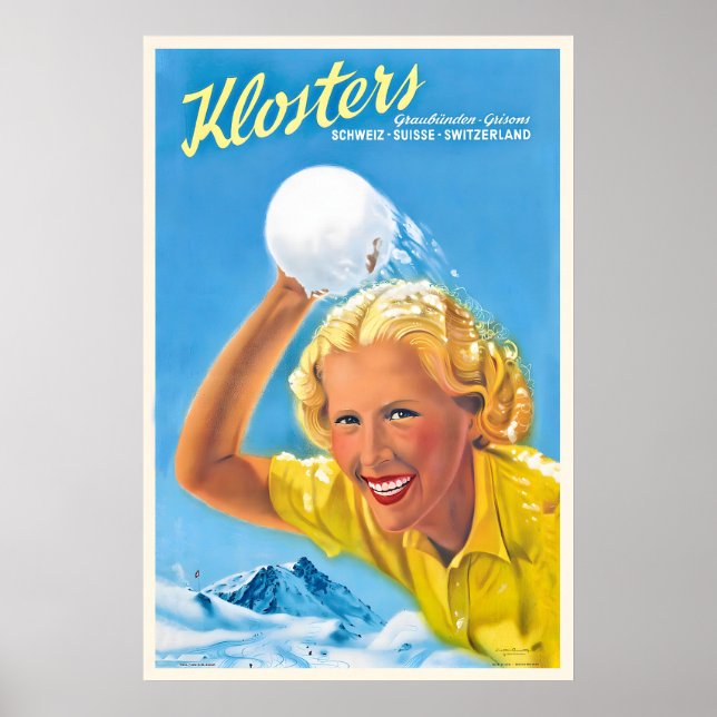 Klosters Grisons Suisse Affiche de ski vintage (Devant)