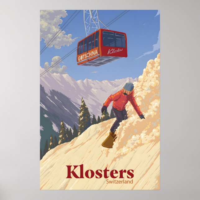Klosters Suisse Affiche de voyage pour le snowboar (Devant)