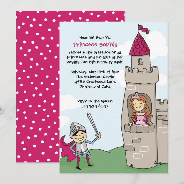 Knight Saves Princess Invitations : Cheveux rouge  (Devant / Derrière)