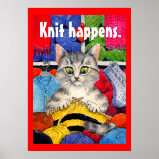 Knit arrive mignon poster tricot chat