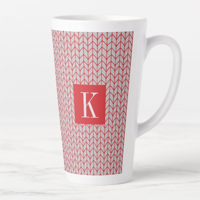 KNIT GRIS ROUGE Tall Latte Mug + Initial II (Droite)