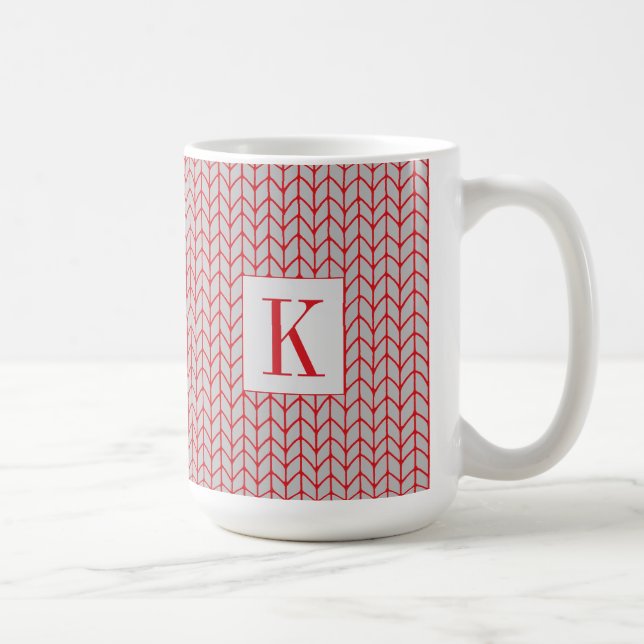 KNIT GRIS ROUGE Tall White Mug + Initial (Droite)