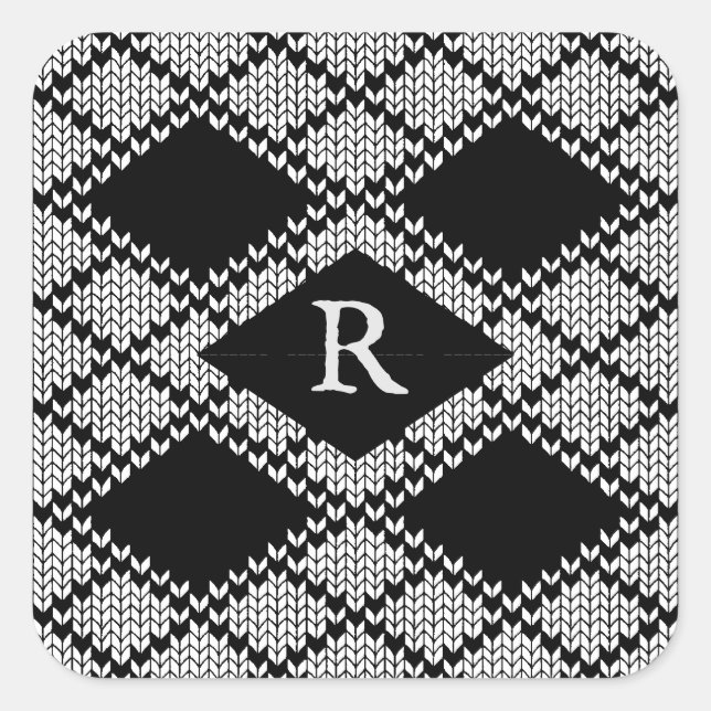 KNIT JACQUARD NOIR Stickers grand Carré + Initiale (Devant)
