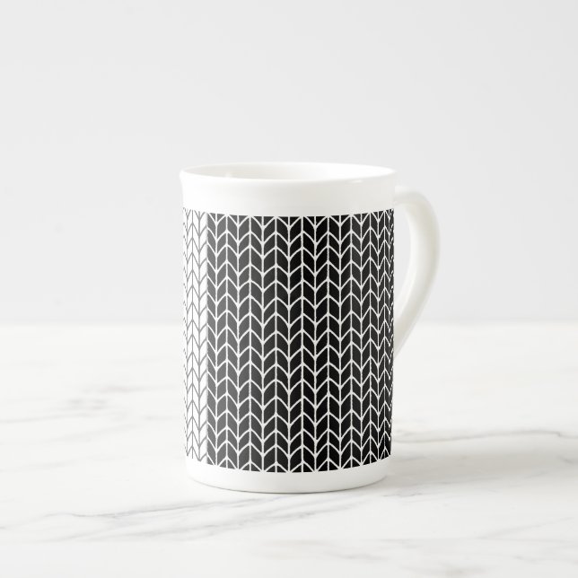 KNIT NOIR & BLANC Bone China Mug (Devant droit)
