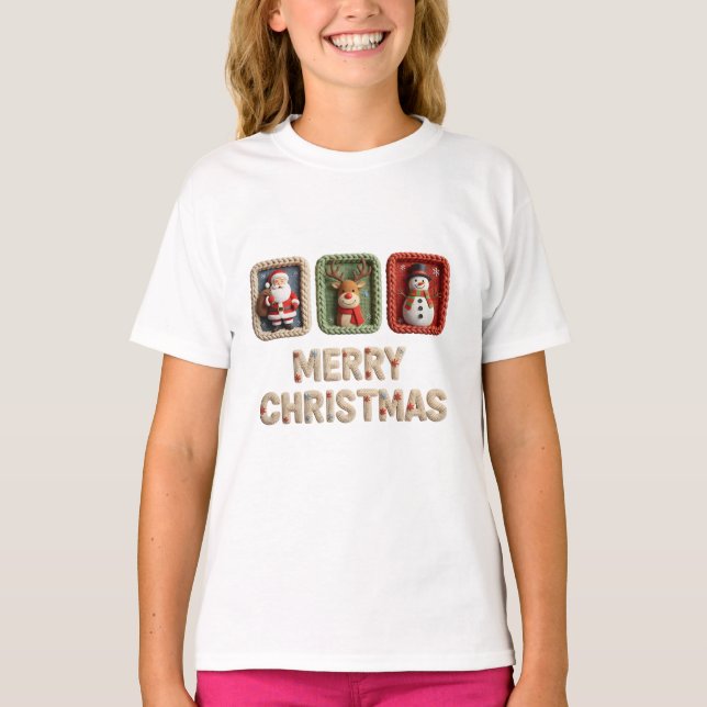 Knitted Christmas Characters T-Shirt (Devant)