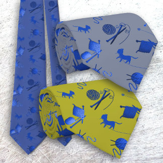 Knitters Cravate Aiguilles en fil Chats Motif bleu
