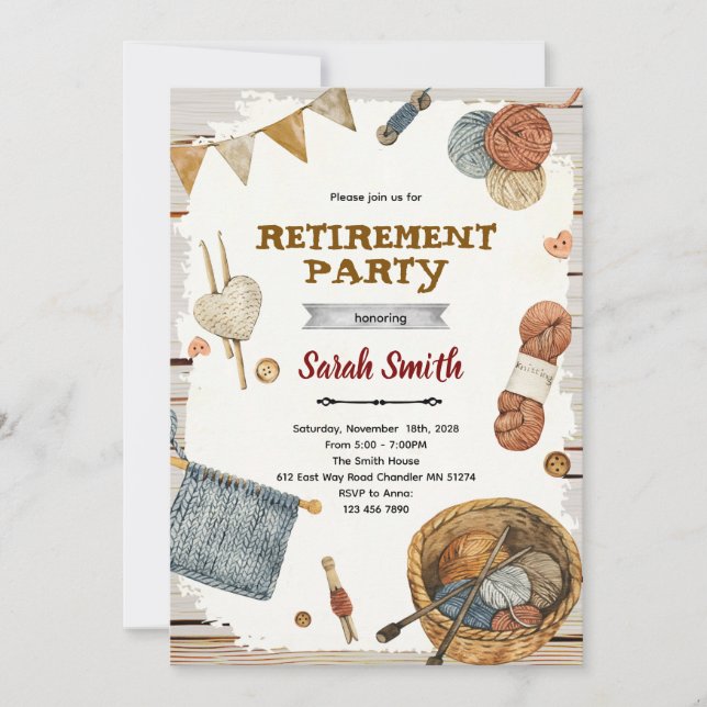 Knitting Retirement Party Invitation (Devant)
