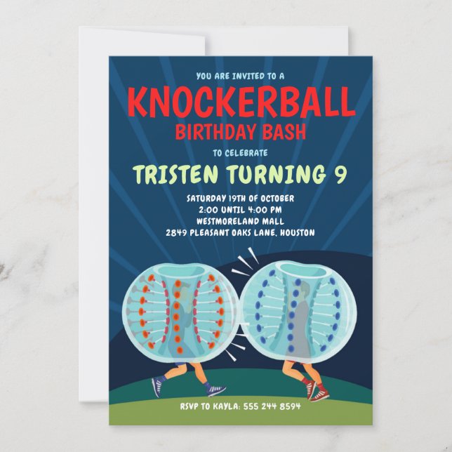 Knockerball Birthday Invitation - Bubble Soccer (Devant)
