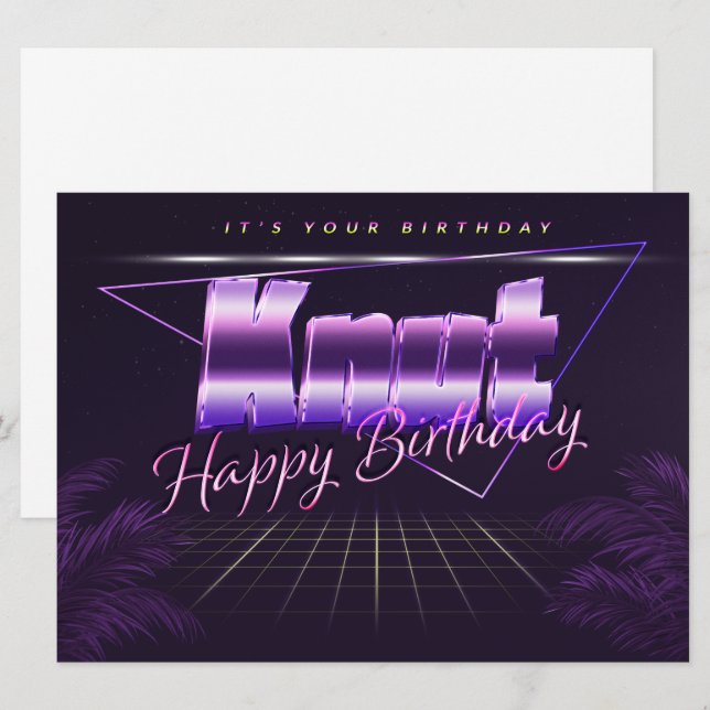 Knut Name Prénom lila retro Carte Anniversaire (Devant / Derrière)