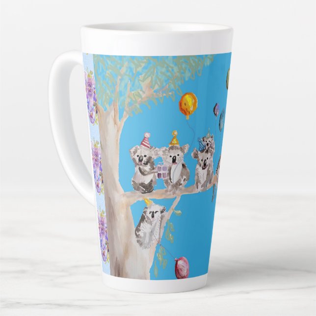 Koala Aquarelle bleu Anniversaire Fête Latte Mug (Angle gauche)