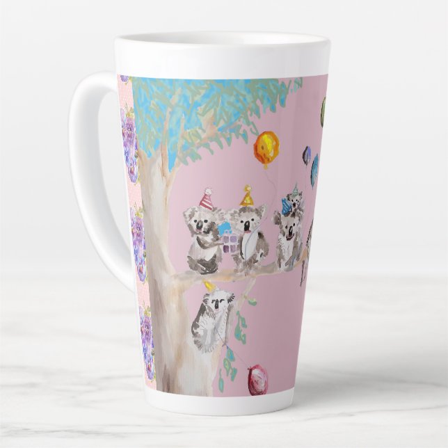 Koala Aquarelle rose Anniversaire Fête Latte Mug (Angle gauche)