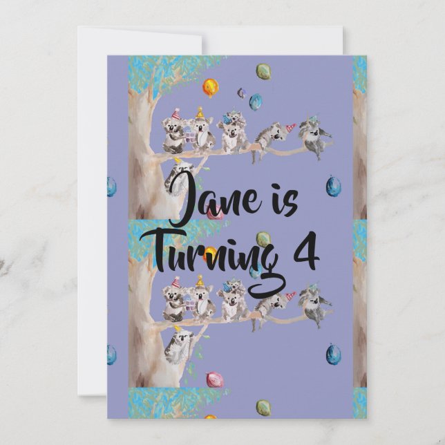 Koala Art Watercolor Girls Invitation Anniversaire (Devant)