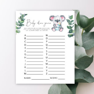 Koala Bear Baby Item Game. Jeu baby shower