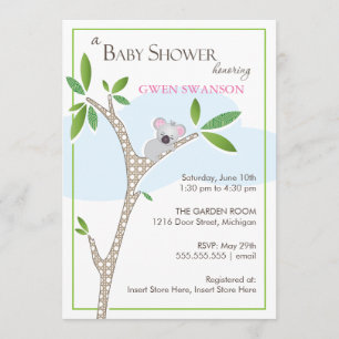 Koala Bear - Invitation de Baby showers filles