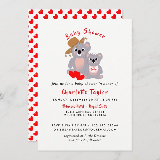 Koala Bears Baby shower super mignon Invitation (Devant / Derrière)
