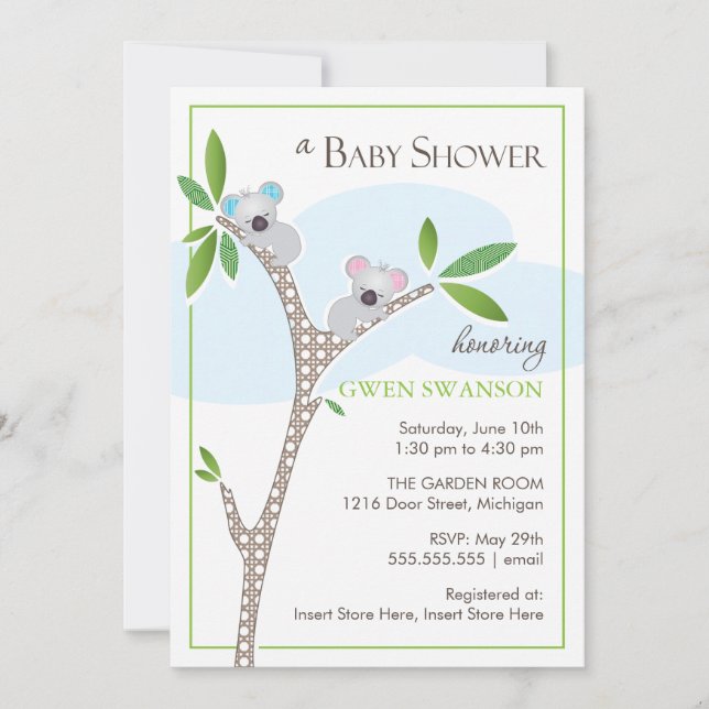 Koala Bears - Twins Baby Shower Invitations (Devant)