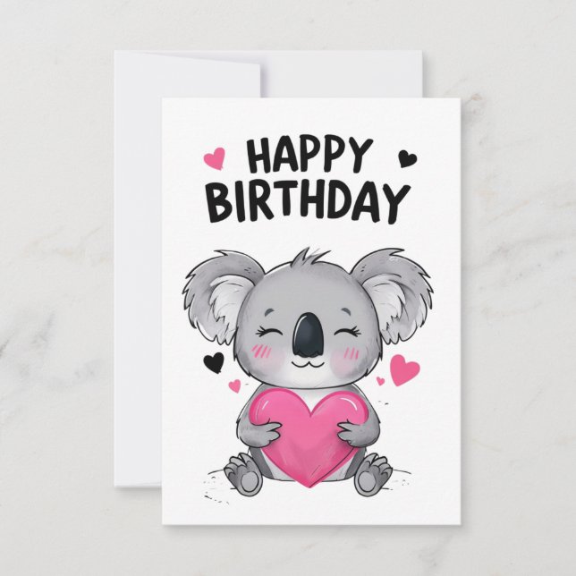 Koala Bonne carte d'anniversaire avec les coeurs (Devant)