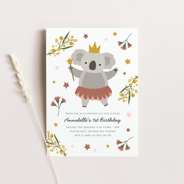 Koala Fairy Princess Invitation d'anniversaire (Créateur téléchargé)
