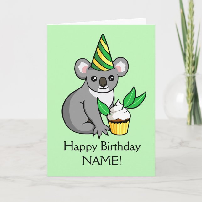 Koala mignon avec le gâteau dessinant la carte de (Devant)