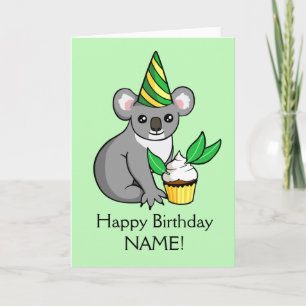Koala mignon avec le gâteau dessinant la carte de