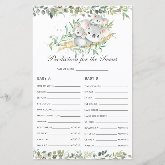 Koalas Baby Greenery Prédiction pour l'activité Tw (Devant)