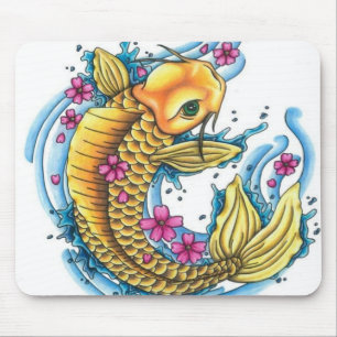 Koi avec le tapis de souris de fleurs de cerisier