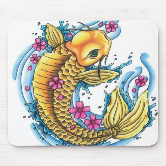 Koi avec le tapis de souris de fleurs de cerisier (Devant)
