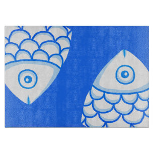 Koi Carp Fishes Blue Abstrait planche à découper
