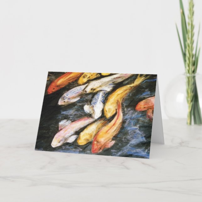 Koi Fish Pond Art Painting Note ou Cartes de voeux (Devant)