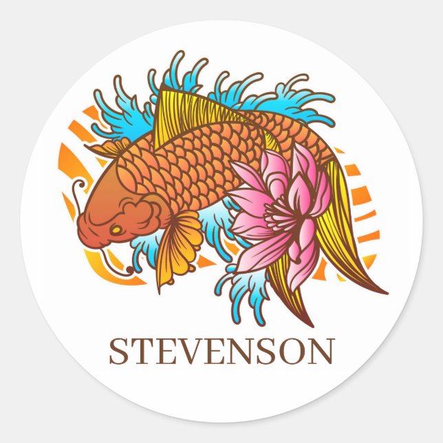 Koi Goldfish Home Sticker Enveloppe Sceau Asiatiqu (Devant)
