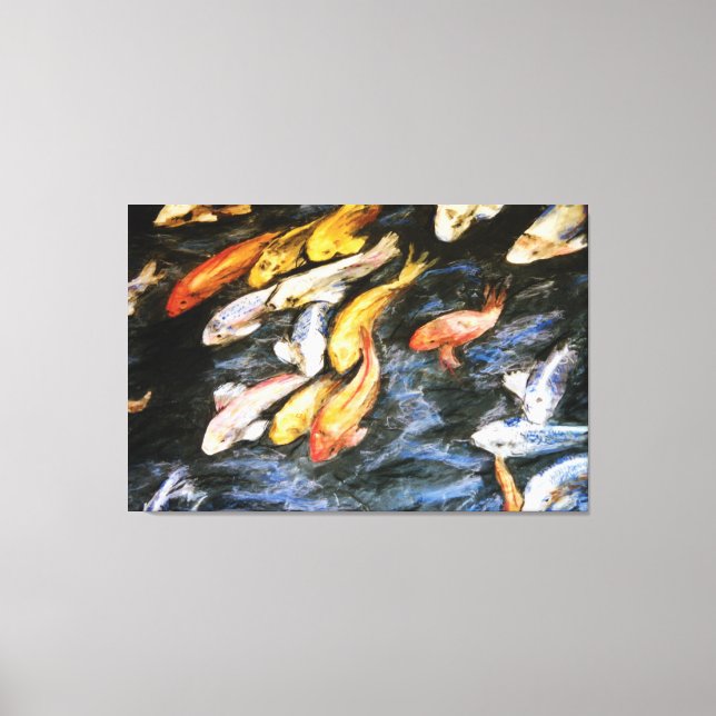 Koi Poisson Pond Peinture Toile Enveloppé Art Impr (Recto)