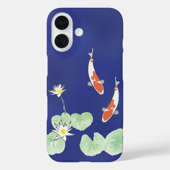 Koi Pond Blue iPhone 16 à peine Coque (Verso)