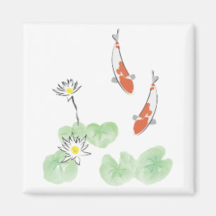 Koi Pond - Magnet Carré Arrière - plan blanc