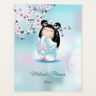 Kokeshi Doll Cherry Blossom rose Turquoise Nom