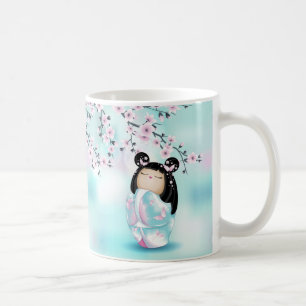 Kokeshi Doll Chibi Cerry Blossoms Café Mug