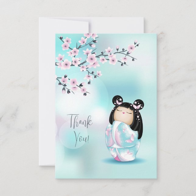 Kokeshi Doll rose Turquoise Merci (Devant)