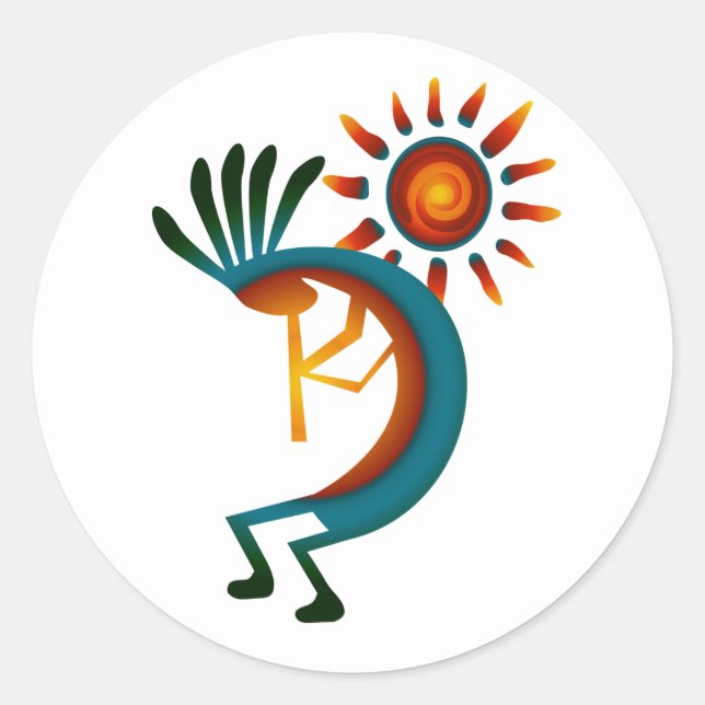 Kokopelli avec Sticker rond classique Sun 3" (Devant)