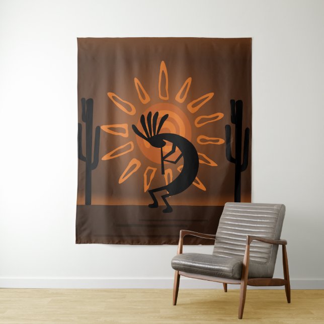 Kokopelli Sud-Ouest Sun Rustique XL Tapisserie (En situation)