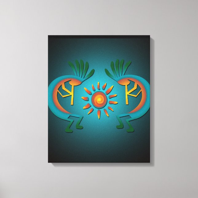 Kokopelli w Sun Turquoise Design Toile Emballée Im (Recto)