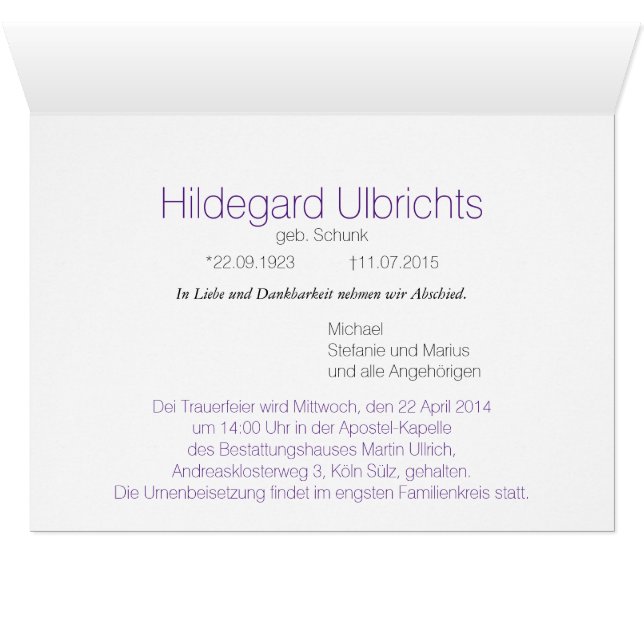 Kondolenzkarte (Intérieur Horizontal (Bas))