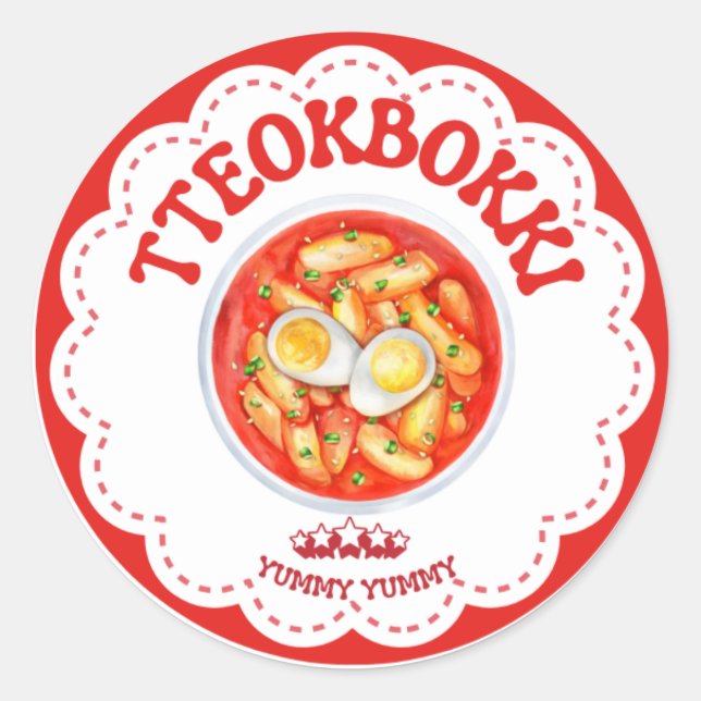 Korean Tteokbokki Sticker | Cute K-Food Round Labe (Devant)