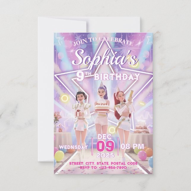 KPOP Birthday, Color the back! Invitation (Devant)