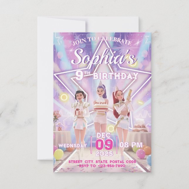 KPOP Birthday, Color the back! Invitation (Devant)