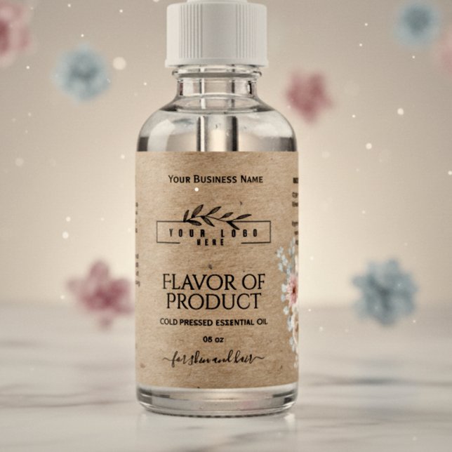 Krafat floral & logo Étiquette de bouteille d'huil (Créateur téléchargé)