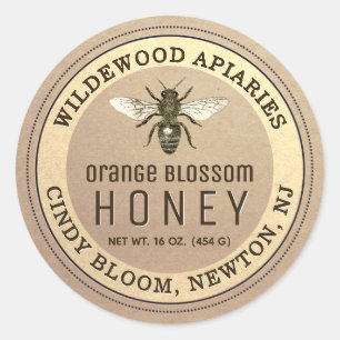 Kraft et Sepia Honey Jar Bee Étiquette