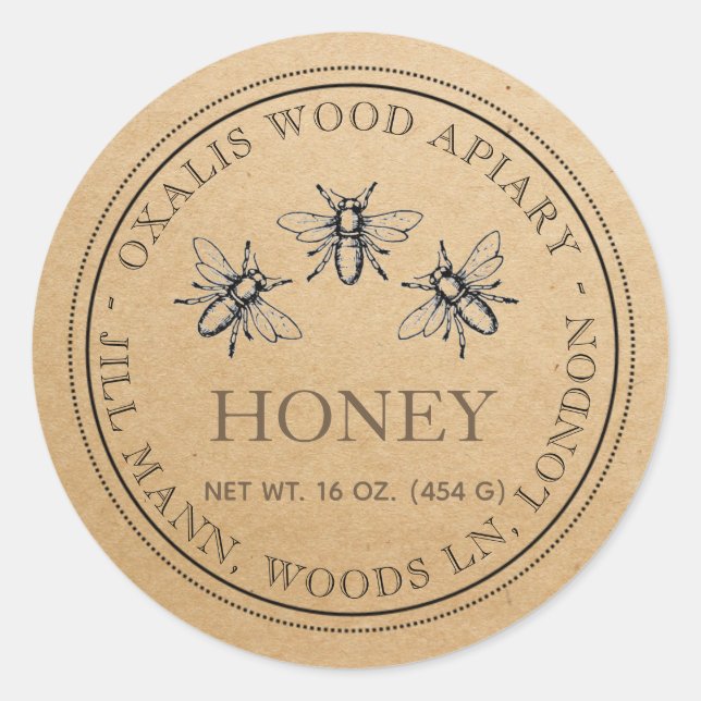 KRAFT Étiquette de miel avec abeilles héraldiques (Devant)